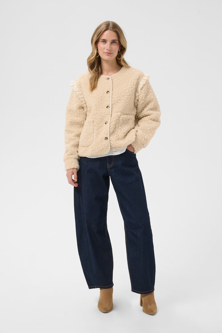 Cream Clothing CRRana oatmeal beige lace teddy jacket, front model full length view