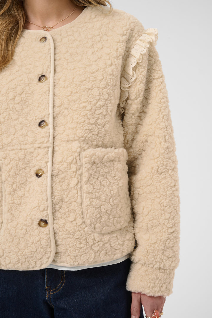 Cream Clothing CRRana oatmeal beige lace teddy jacket, front model detail view