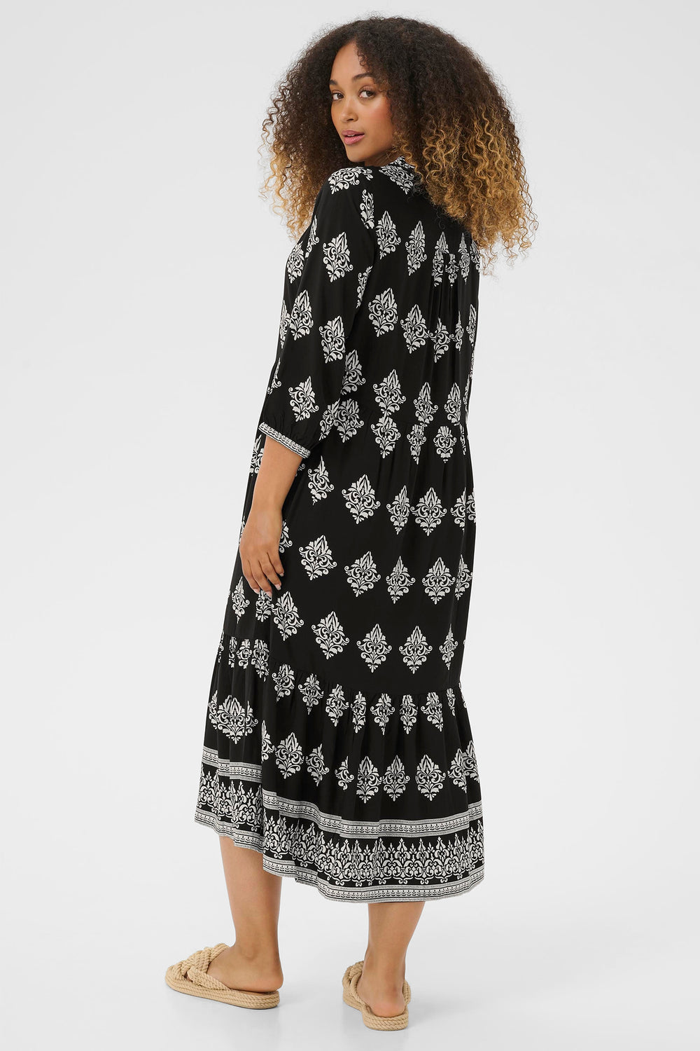 Cream Clothing CRTiah Black Damask Flounce Dress 10606285 108048 - Experience Boutique