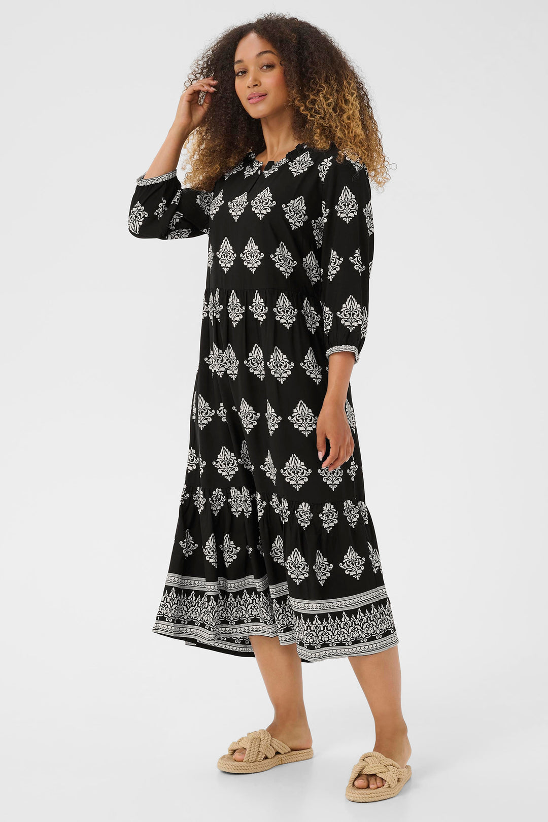 Cream Clothing CRTiah Black Damask Flounce Dress 10606285 108048 - Experience Boutique