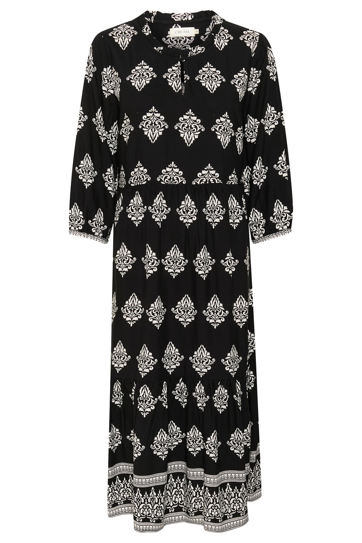 Cream Clothing CRTiah Black Damask Flounce Dress 10606285 108048 - Experience Boutique