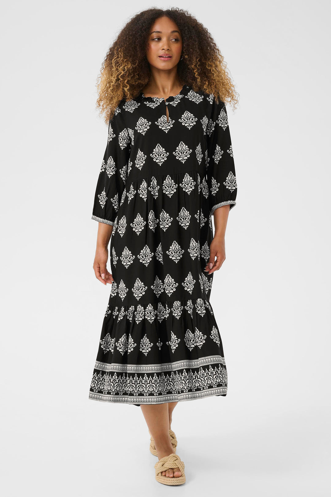 Cream Clothing CRTiah Black Damask Flounce Dress 10606285 108048 - Experience Boutique