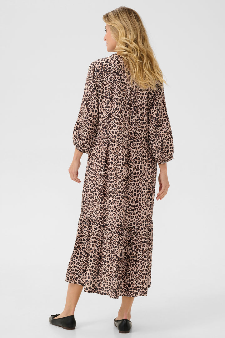 Cream Clothing CRTiah Neutral Animal Print Flounce Dress 10606285 103779 - Experience Boutique