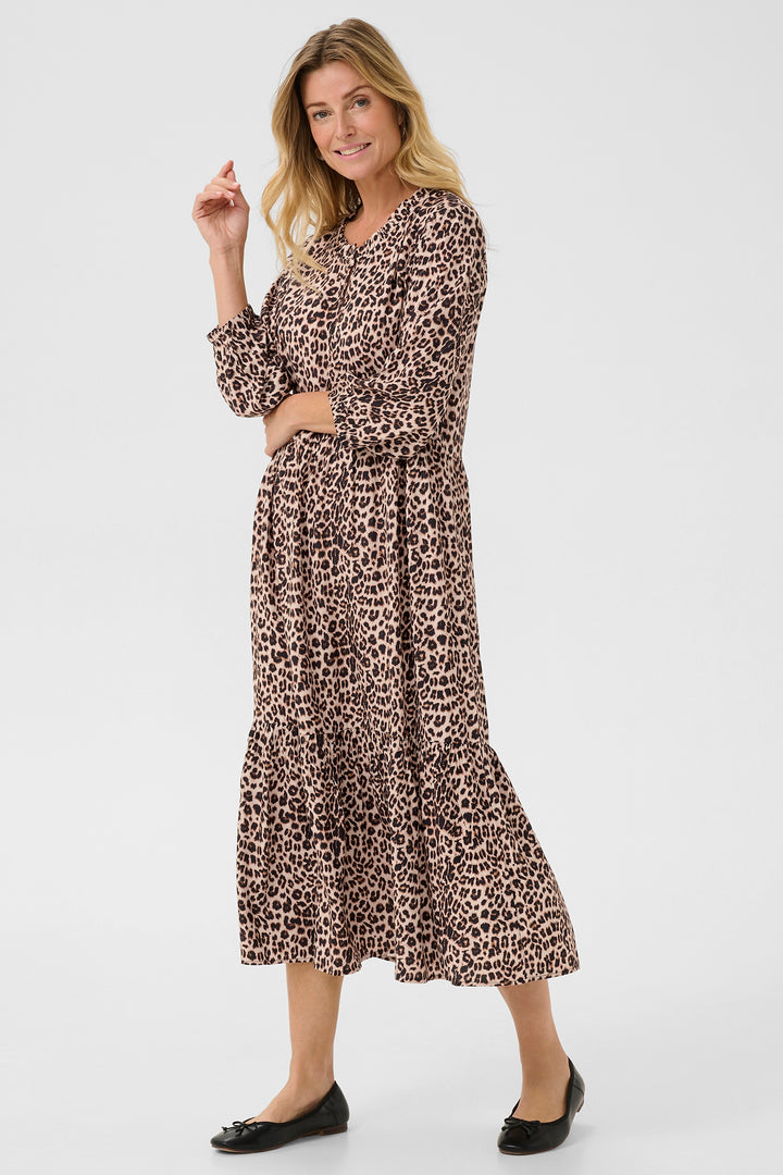 Cream Clothing CRTiah Neutral Animal Print Flounce Dress 10606285 103779 - Experience Boutique