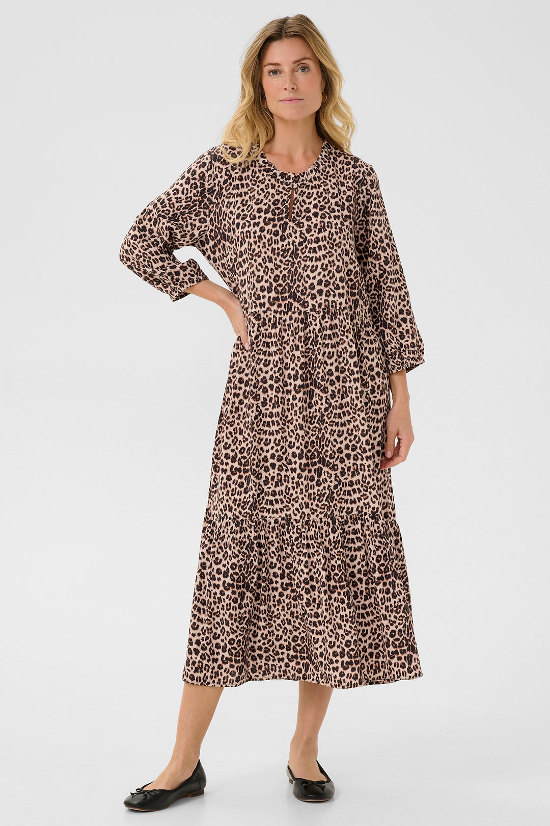 Cream Clothing CRTiah Neutral Animal Print Flounce Dress 10606285 103779 - Experience Boutique