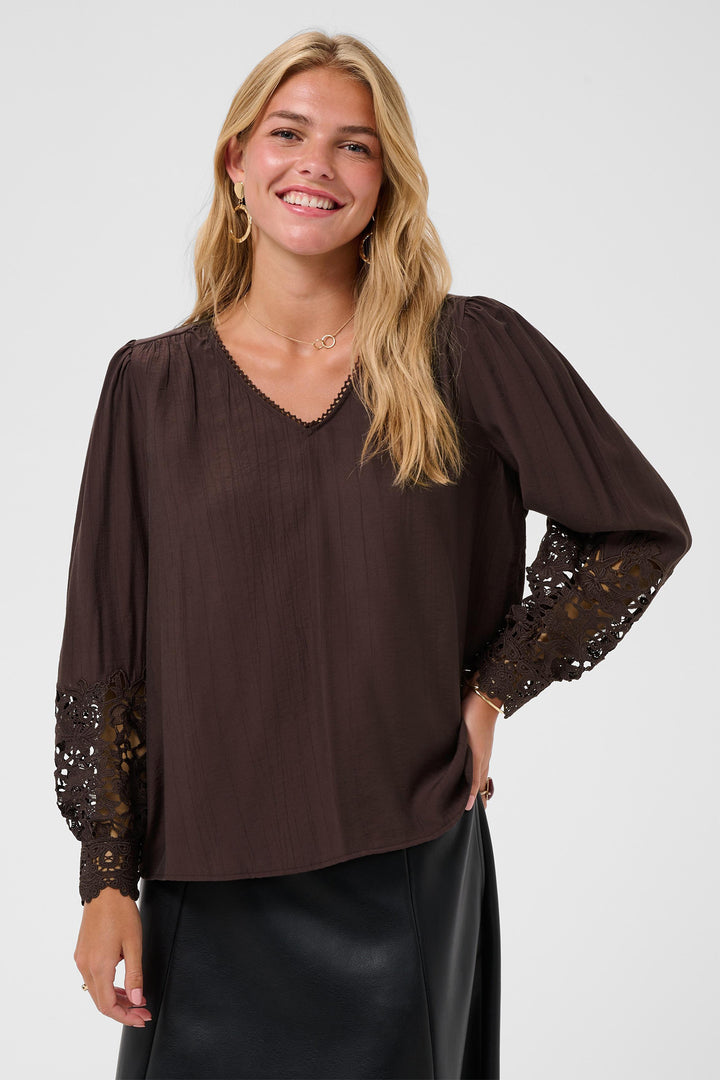 Cream Clothing CRTina Java Brown Blouse 10614427 191016, front view on model