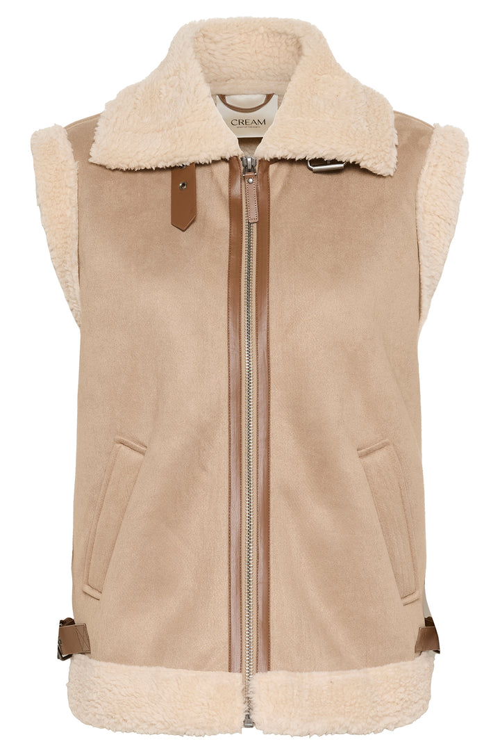Beige vest with shearling collar and interior on a white background