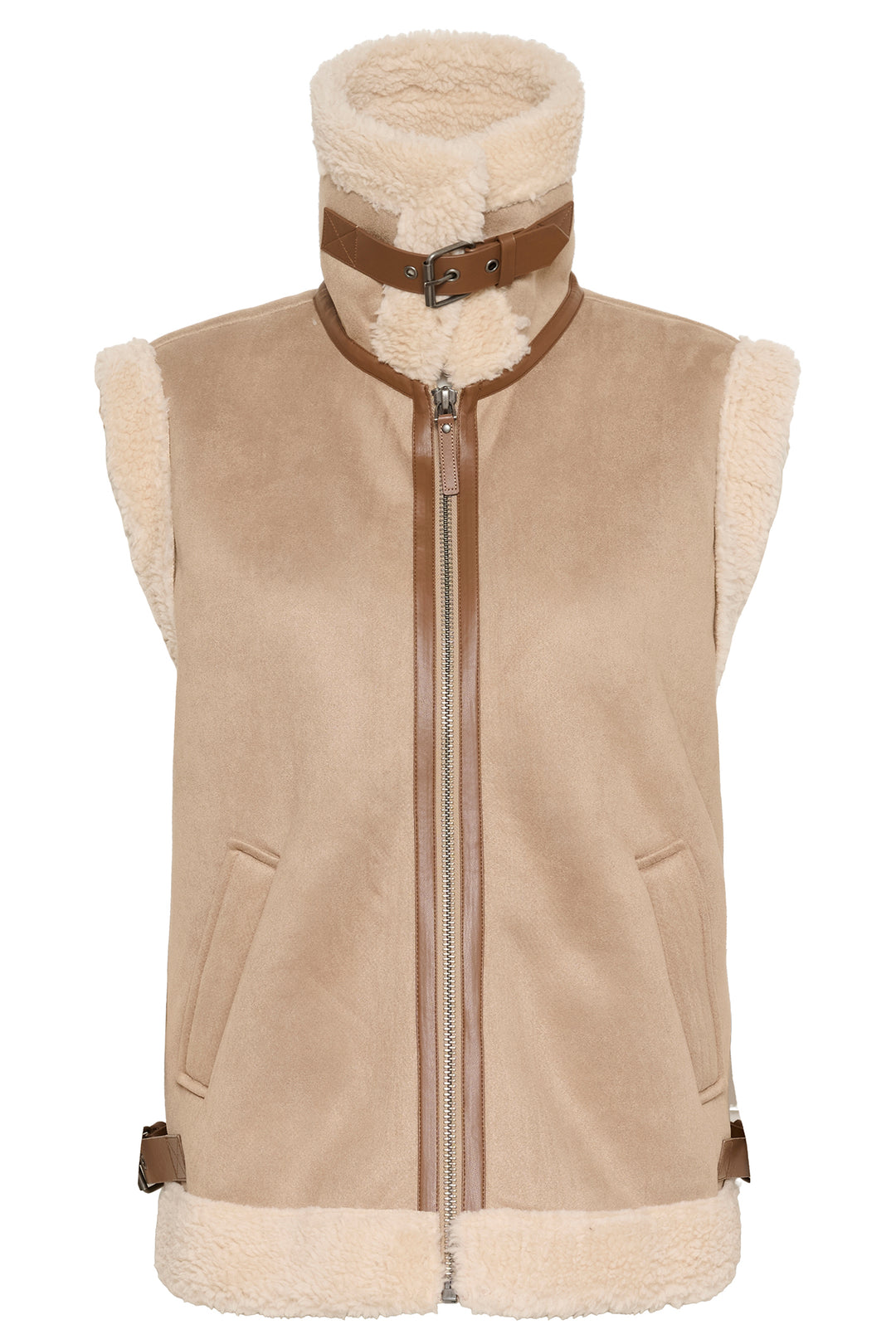 Beige vest with fur lining on a white background