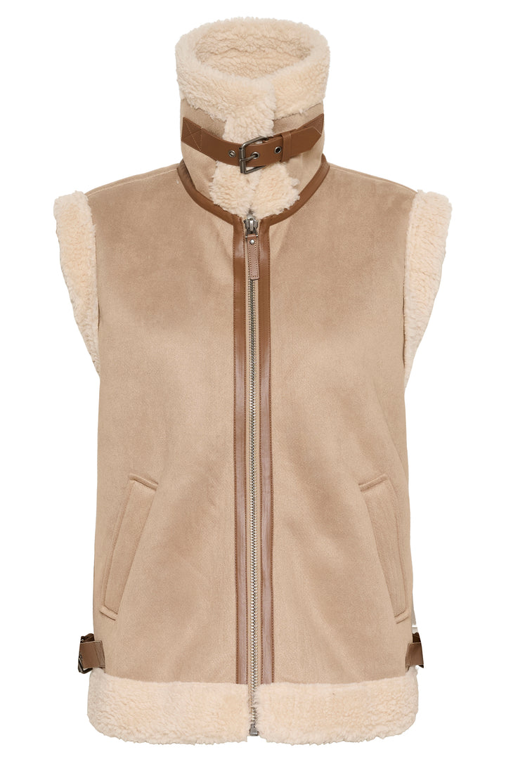 Beige vest with fur lining on a white background