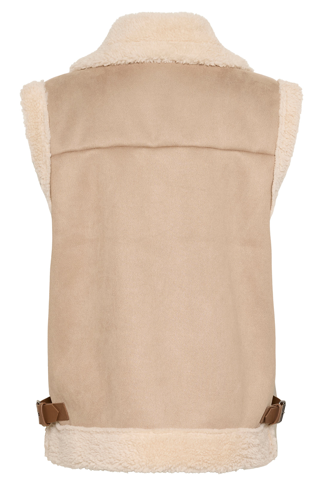 Beige vest with faux fur lining on a white background
