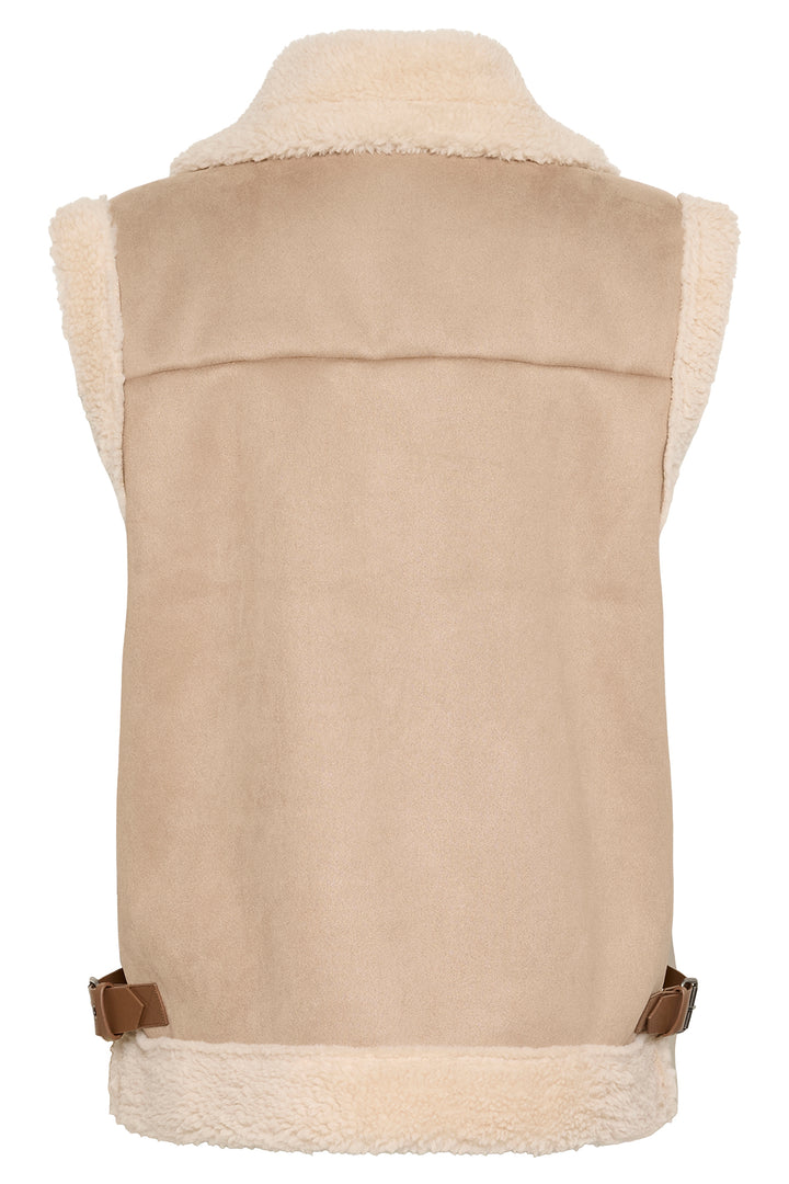 Beige vest with faux fur lining on a white background