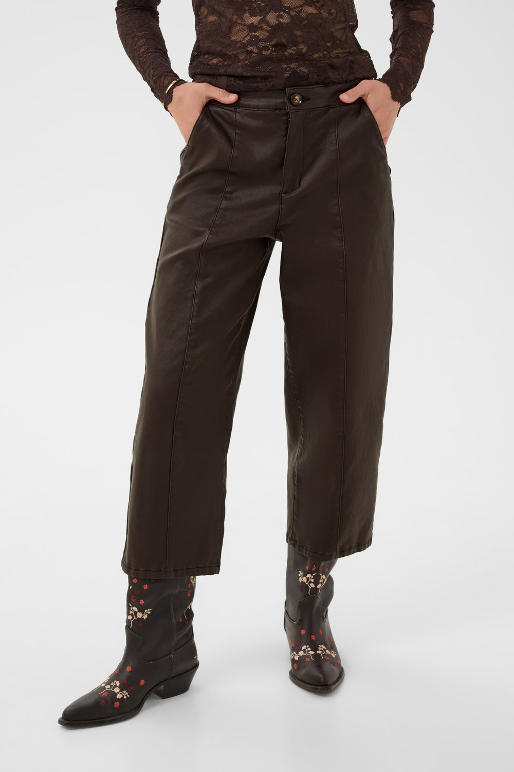 Cream CRWinni Java Brown Ankle Trousers, front model cropped