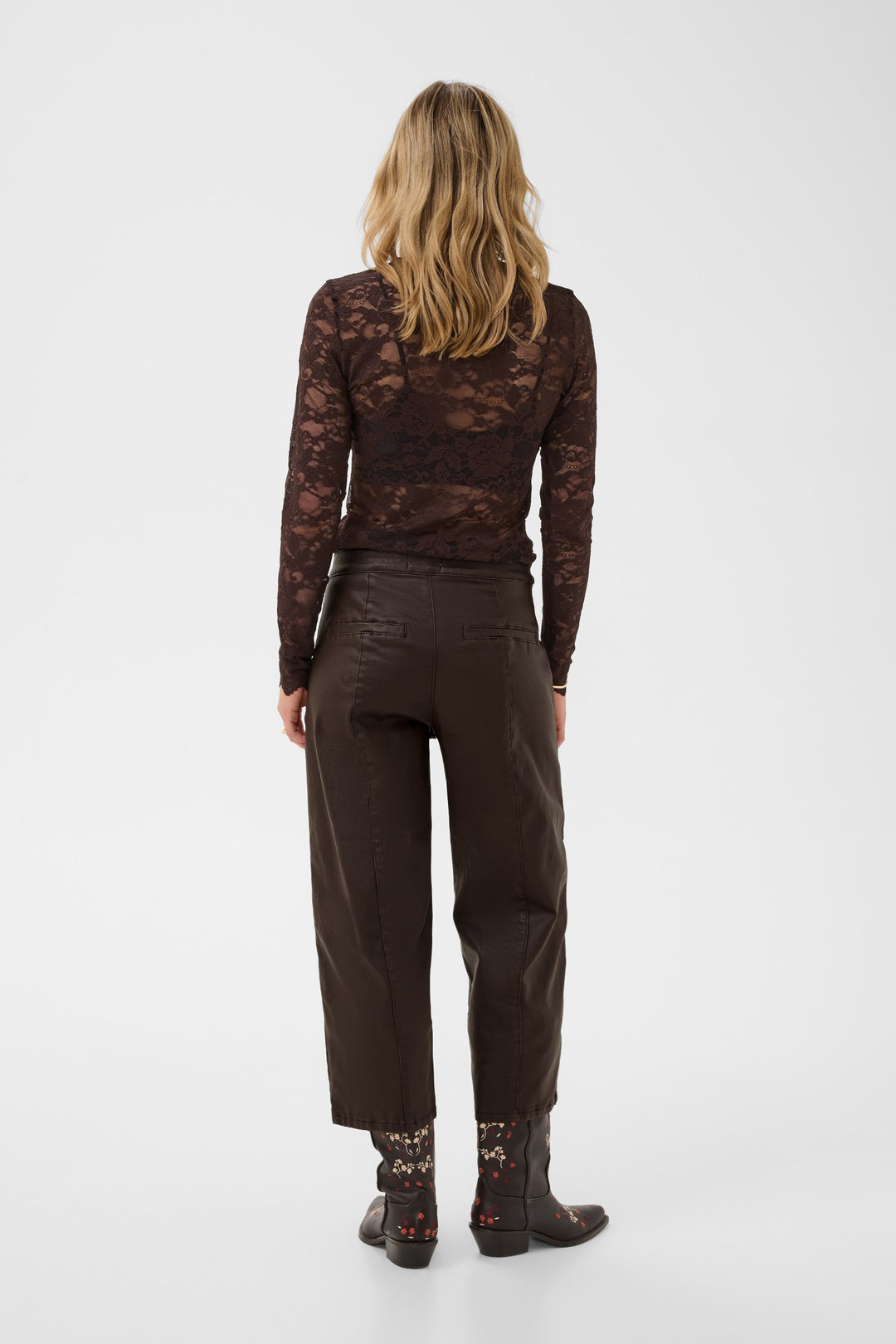 Cream CRWinni Java Brown Ankle Trousers, back model full length