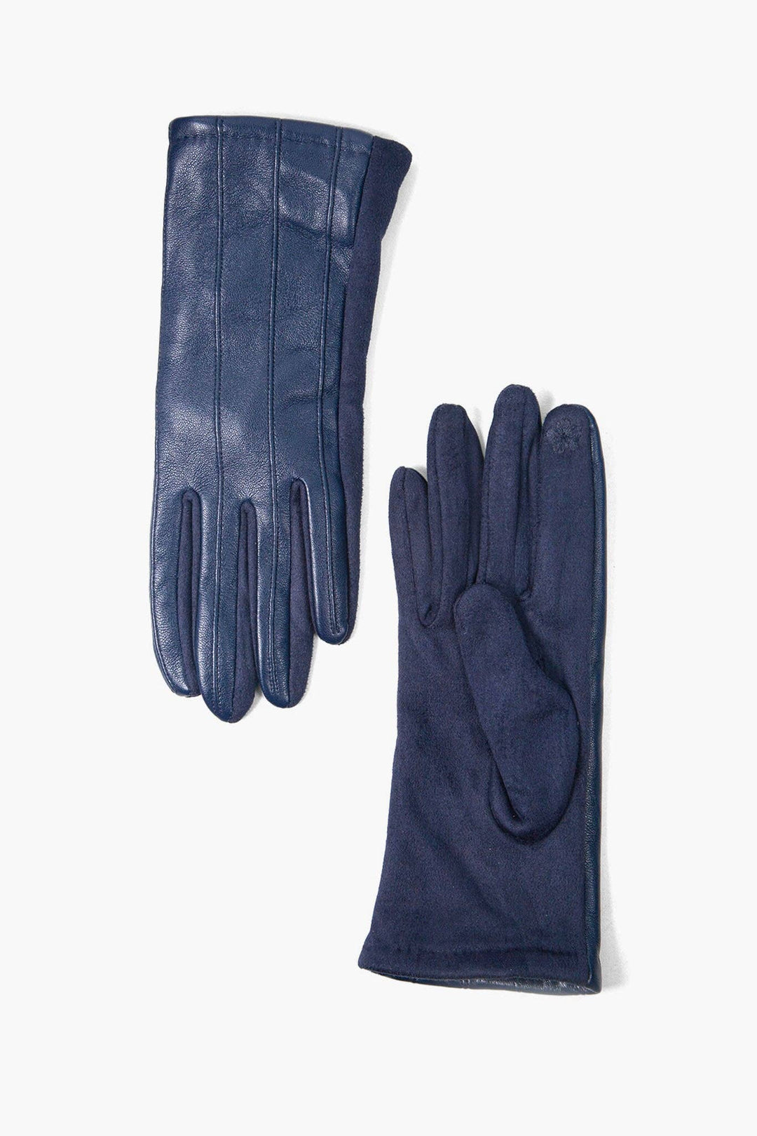Navy Stitch Detailed Faux Leather Gloves