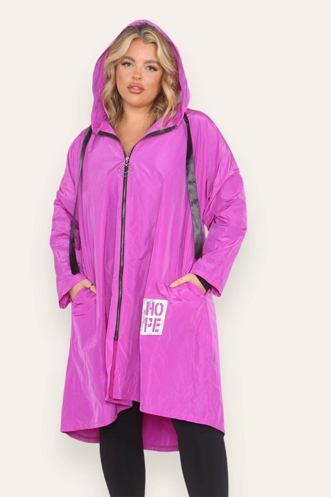 Oversized Showerproof Hooded Rain Mac Magenta