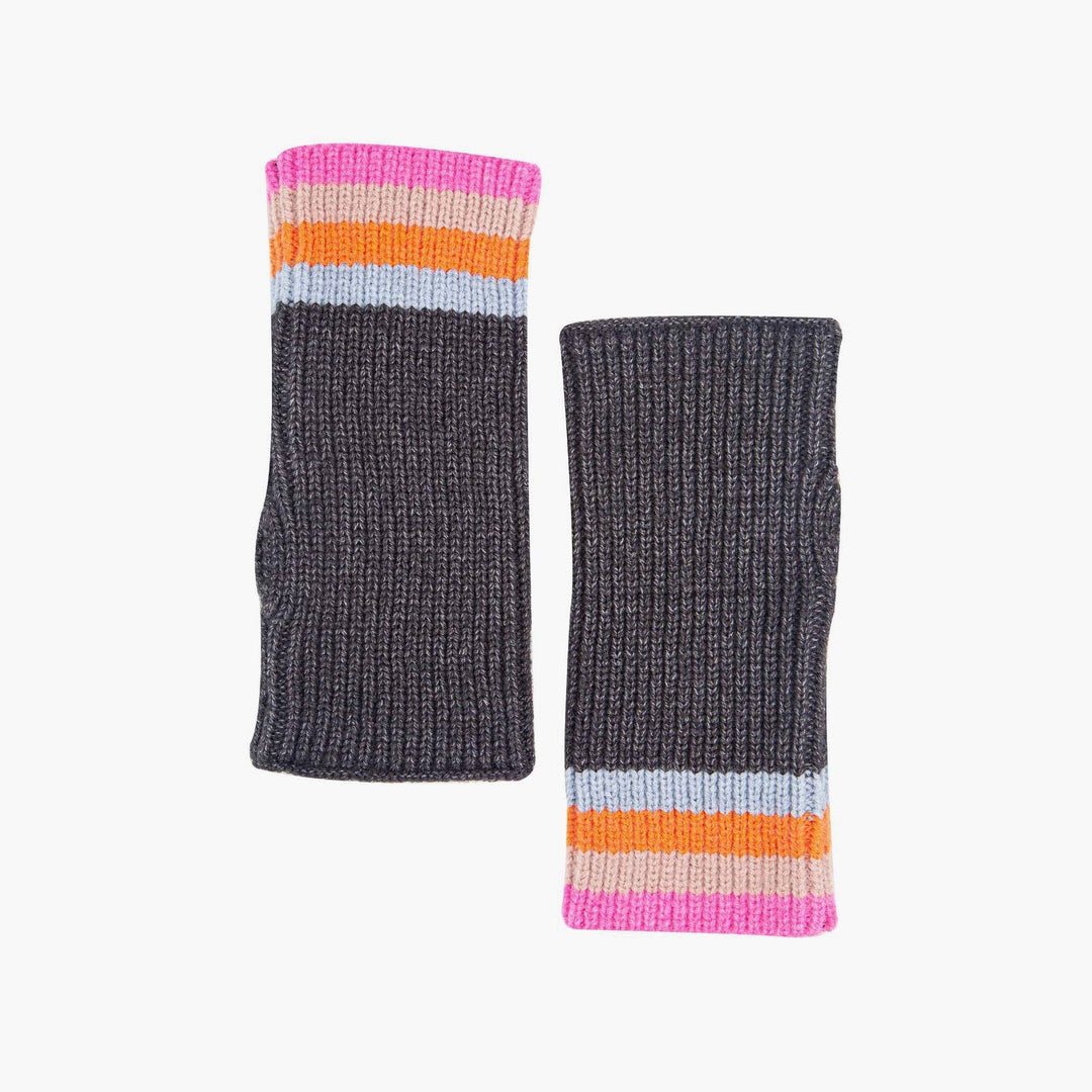Dark Grey Wrist Warmers Rainbow Stripe