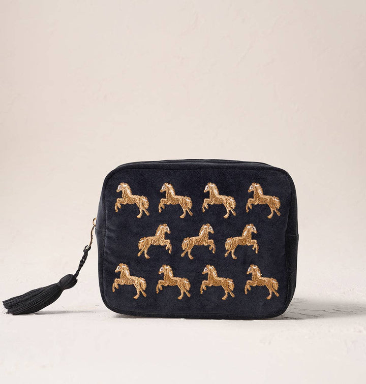 Elizabeth Scarlett Charcoal Wild Horses Wash Bag