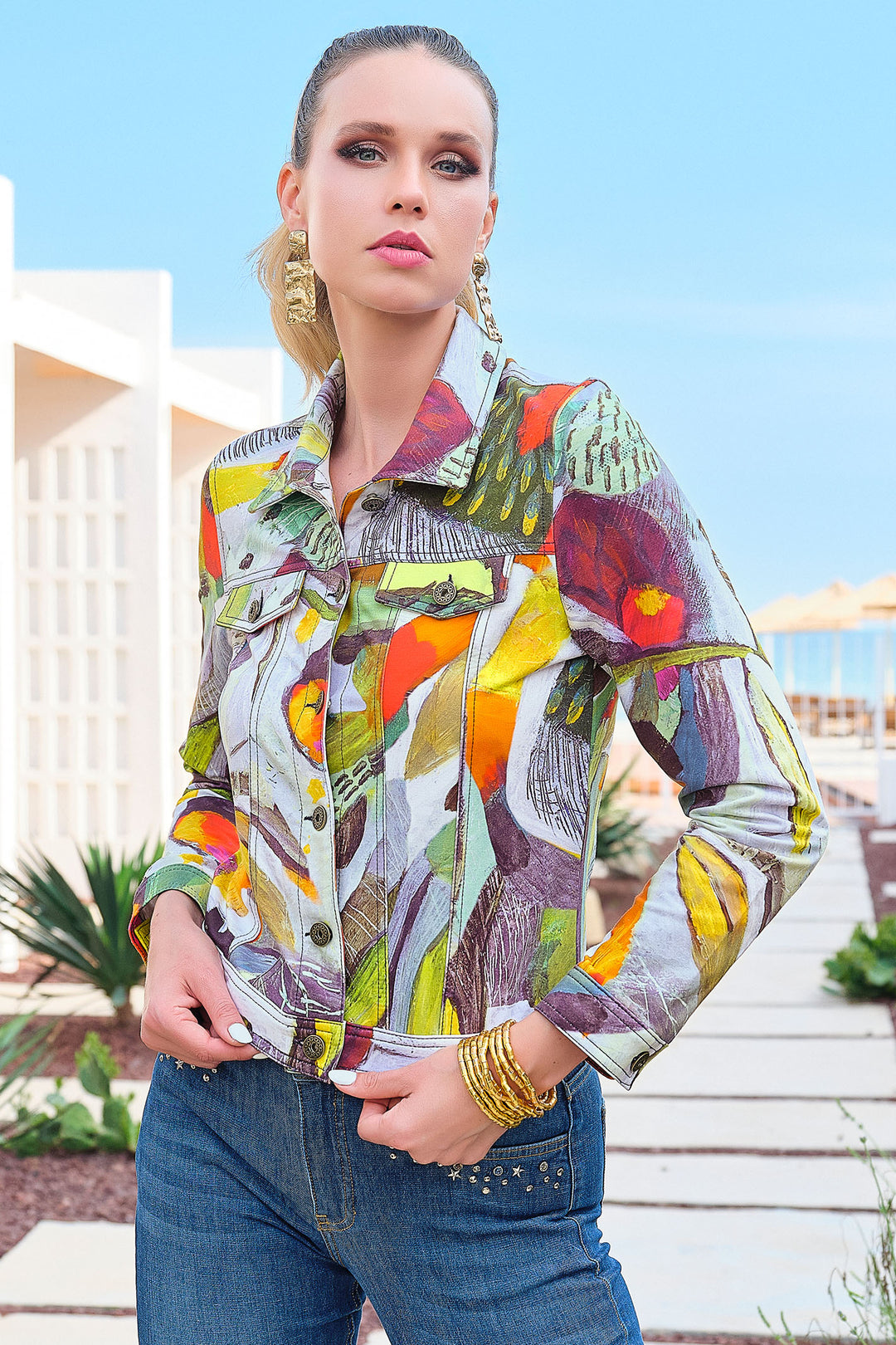Dolcezza 24699 White Botanica Print Jacket - Experience Boutique