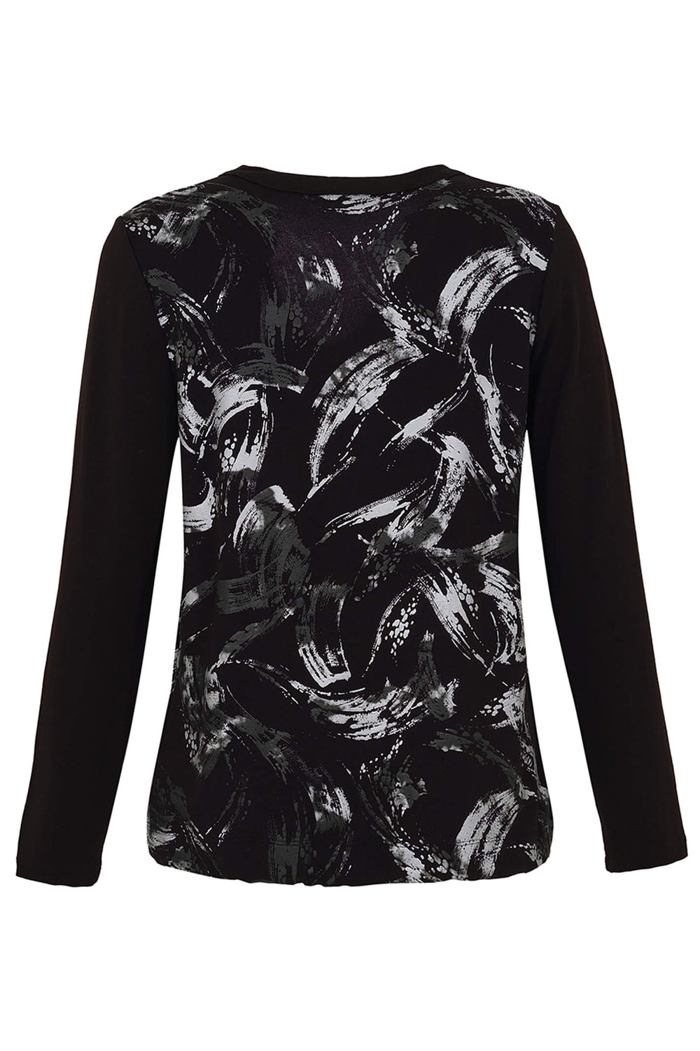 Dolcezza 73140 Black Brush Strokes Print Tie Waist Long Sleeve Top - Expeirence Boutique