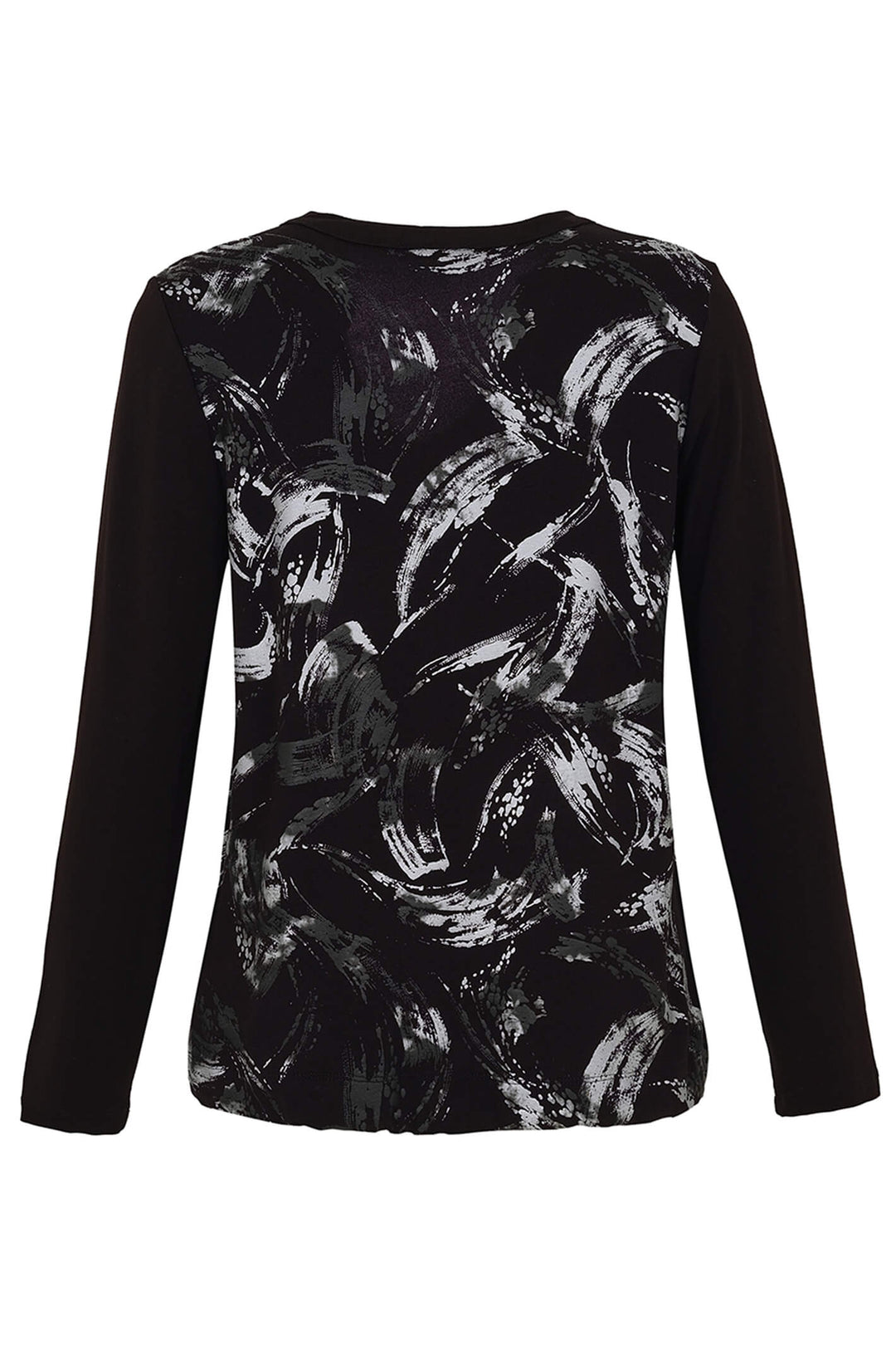 Dolcezza 73140 Black Brush Strokes Print Tie Waist Long Sleeve Top - Expeirence Boutique