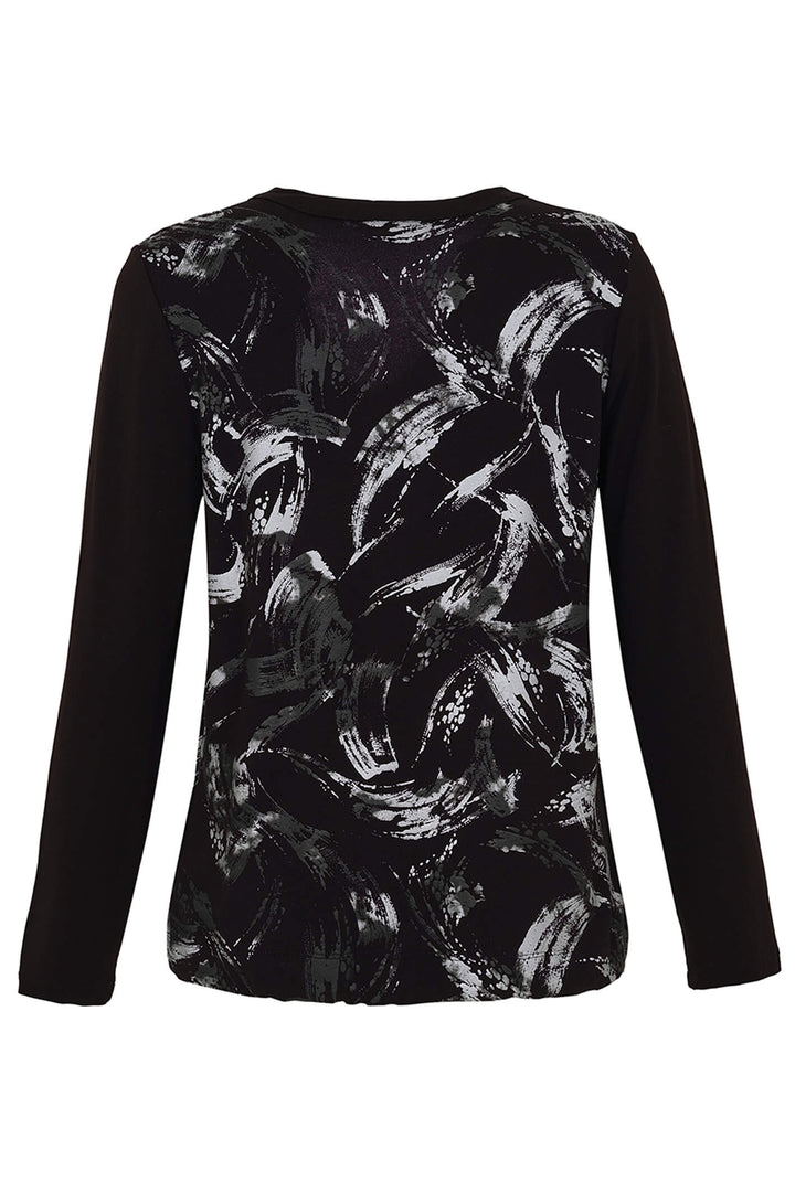 Dolcezza 73140 Black Brush Strokes Print Tie Waist Long Sleeve Top - Expeirence Boutique