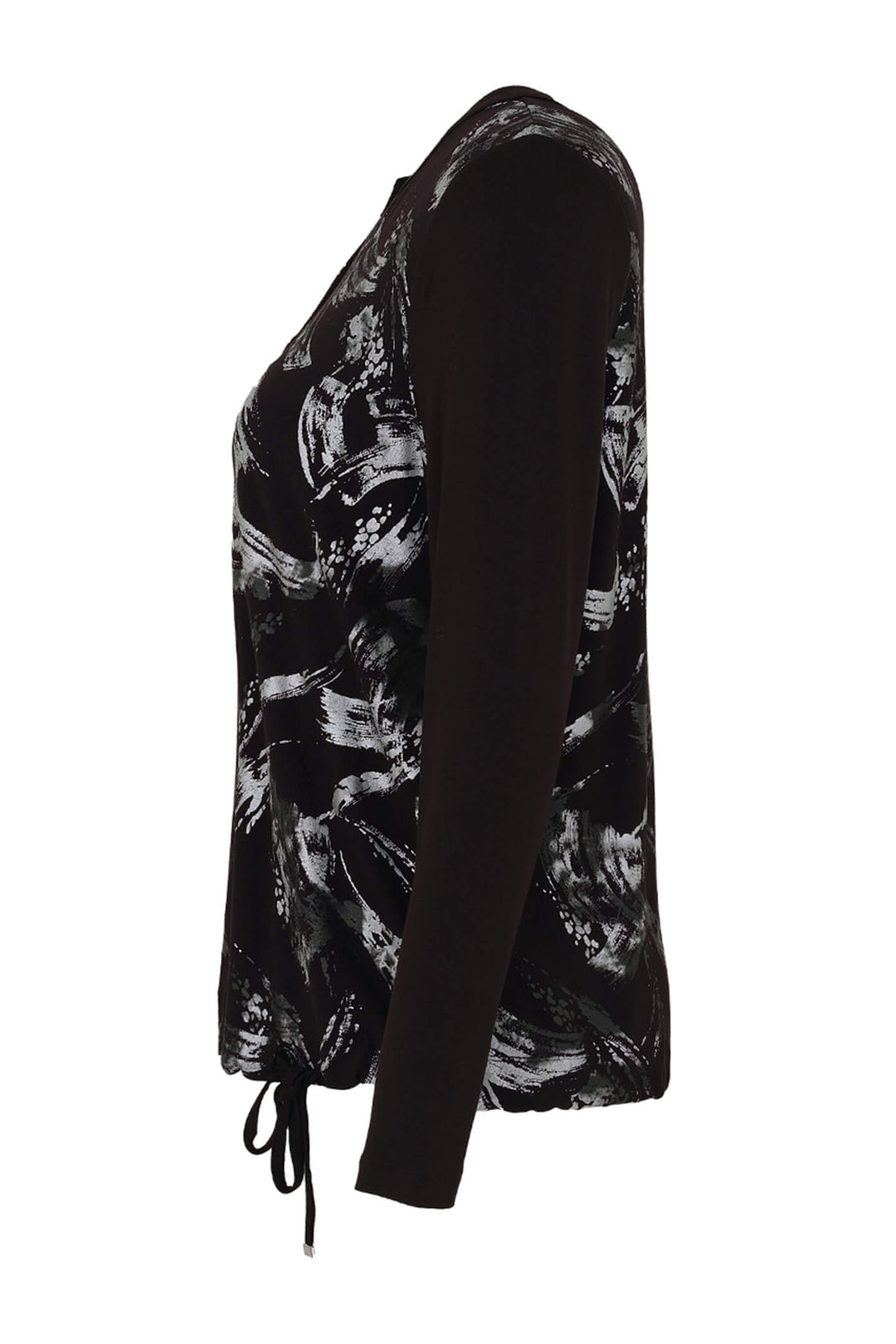 Dolcezza 73140 Black Brush Strokes Print Tie Waist Long Sleeve Top - Expeirence Boutique