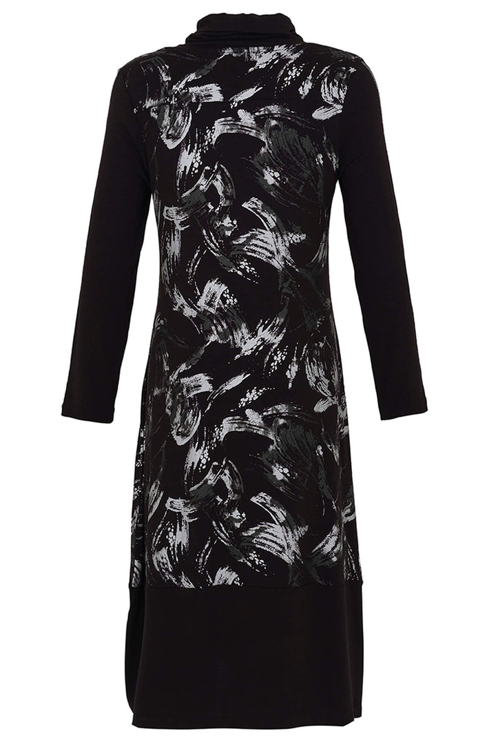 Dolcezza 73145 Black Brush Strokes Print Rollneck Dress - Experience Boutique