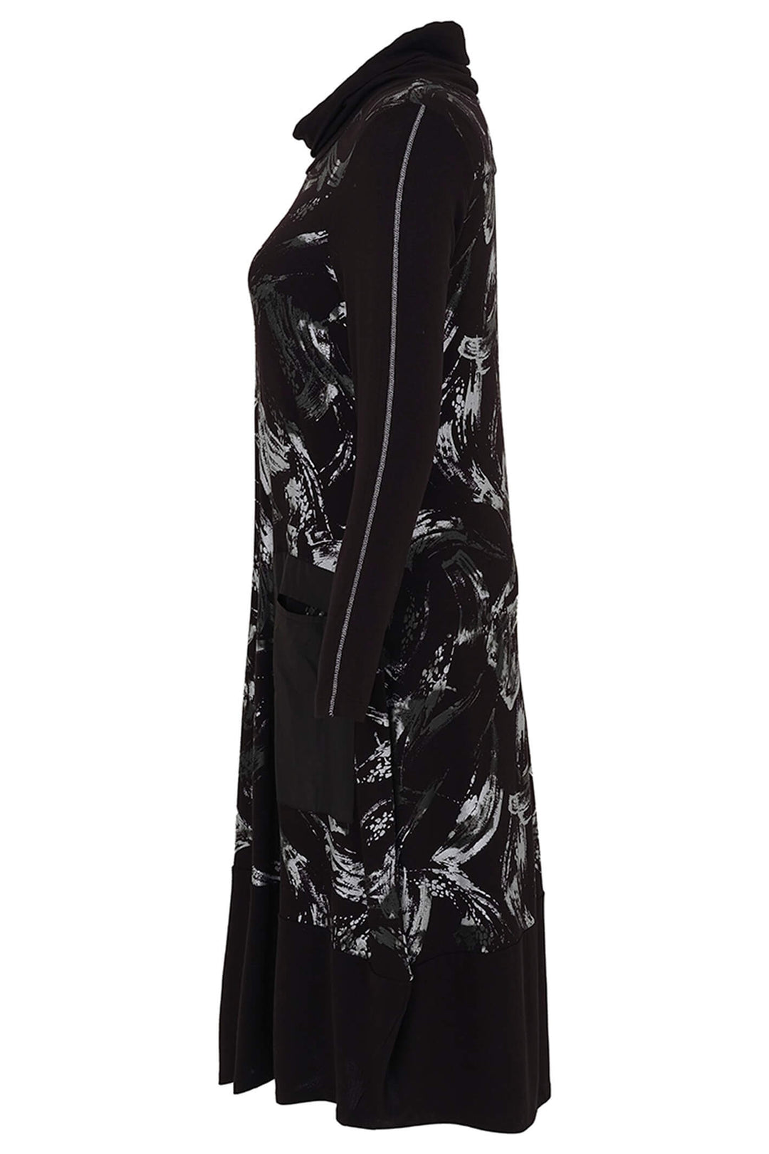 Dolcezza 73145 Black Brush Strokes Print Rollneck Dress - Experience Boutique