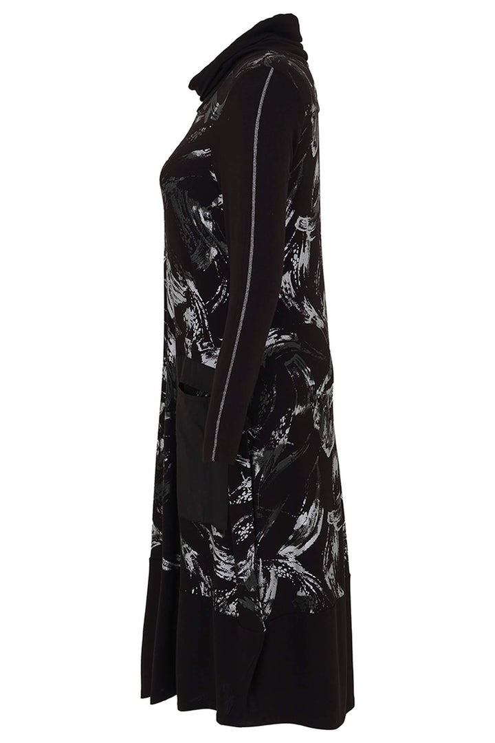 Dolcezza 73145 Black Brush Strokes Print Rollneck Dress - Experience Boutique