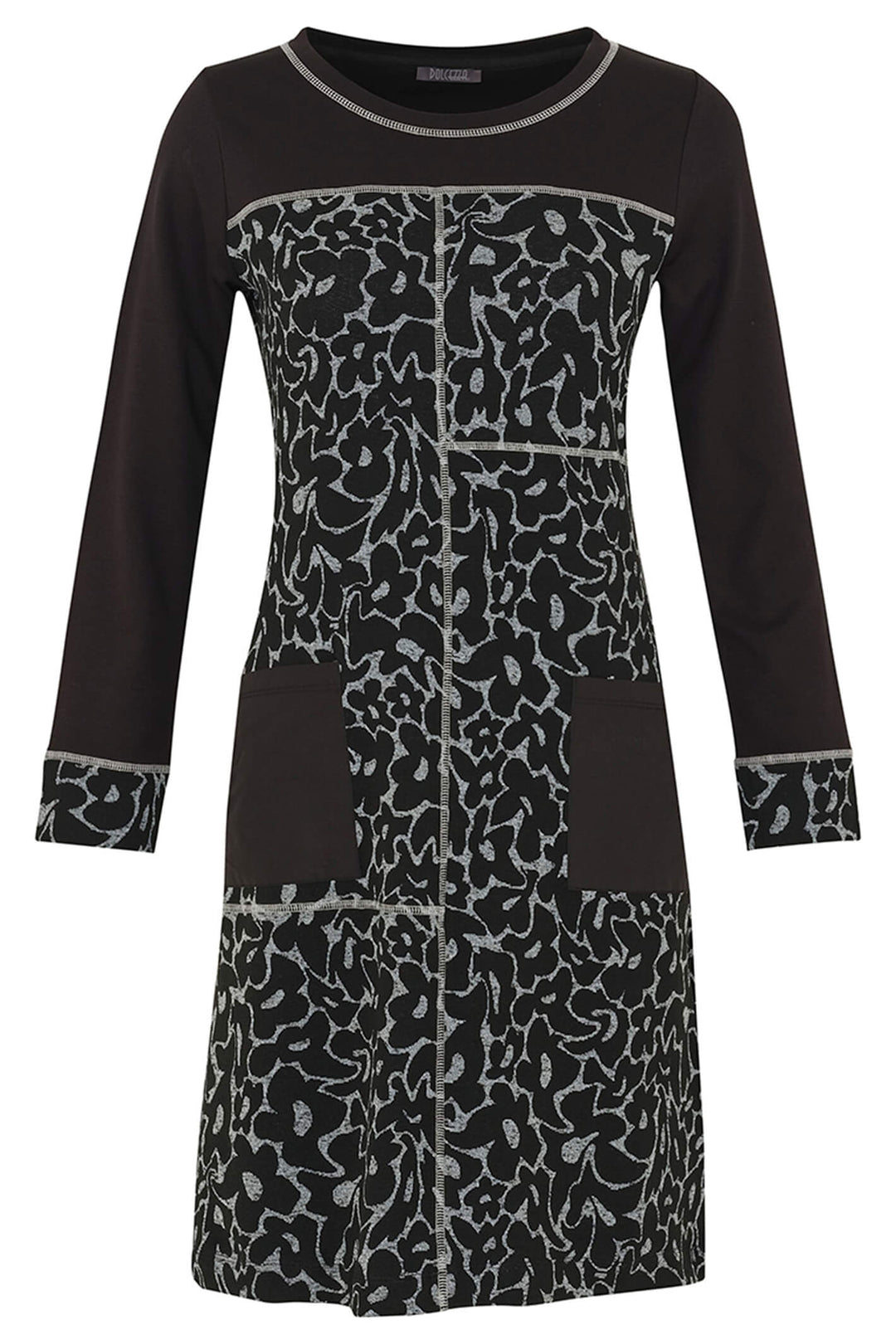 Dolcezza 73153 Black Flower Jacquard Long Sleeve Dress - Experience Boutique
