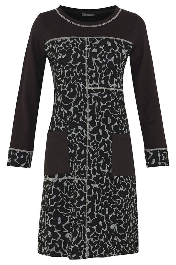 Dolcezza 73153 Black Flower Jacquard Long Sleeve Dress - Experience Boutique