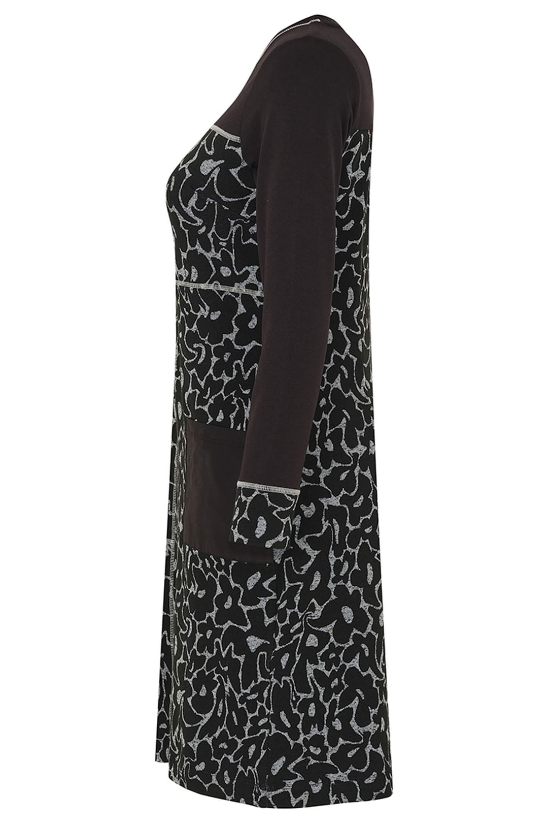 Dolcezza 73153 Black Flower Jacquard Long Sleeve Dress - Experience Boutique