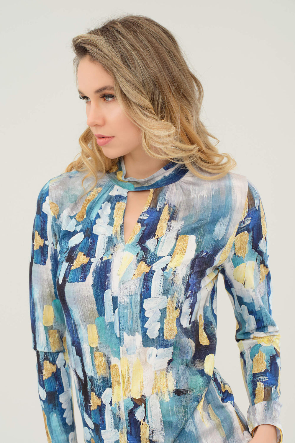 Dolcezza 73622 Blue Blue Angel Movano Rivas Print Long Sleeve Top - Experience Boutique