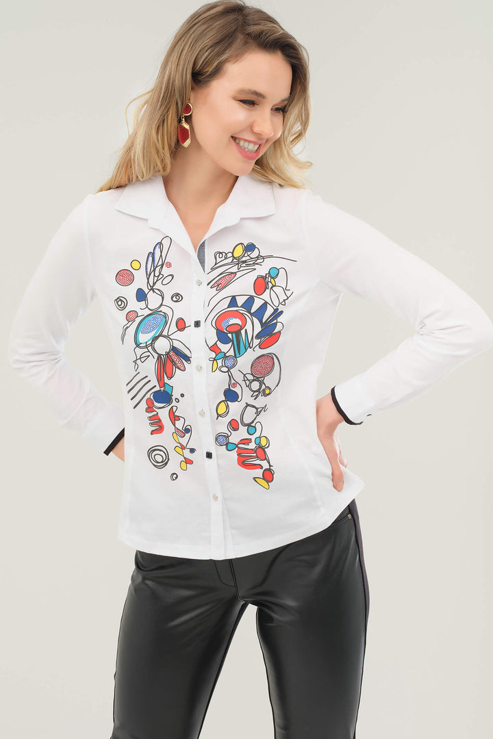 Dolcezza 73644 White Natalie Gribinski Print Shirt - Experience Boutique