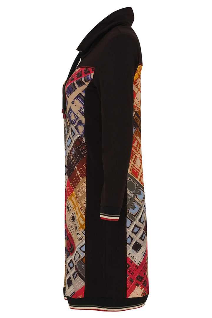 Dolcezza 73706 Red Marcus Akerman Print Drawstring Neck Dress - Experience Boutique