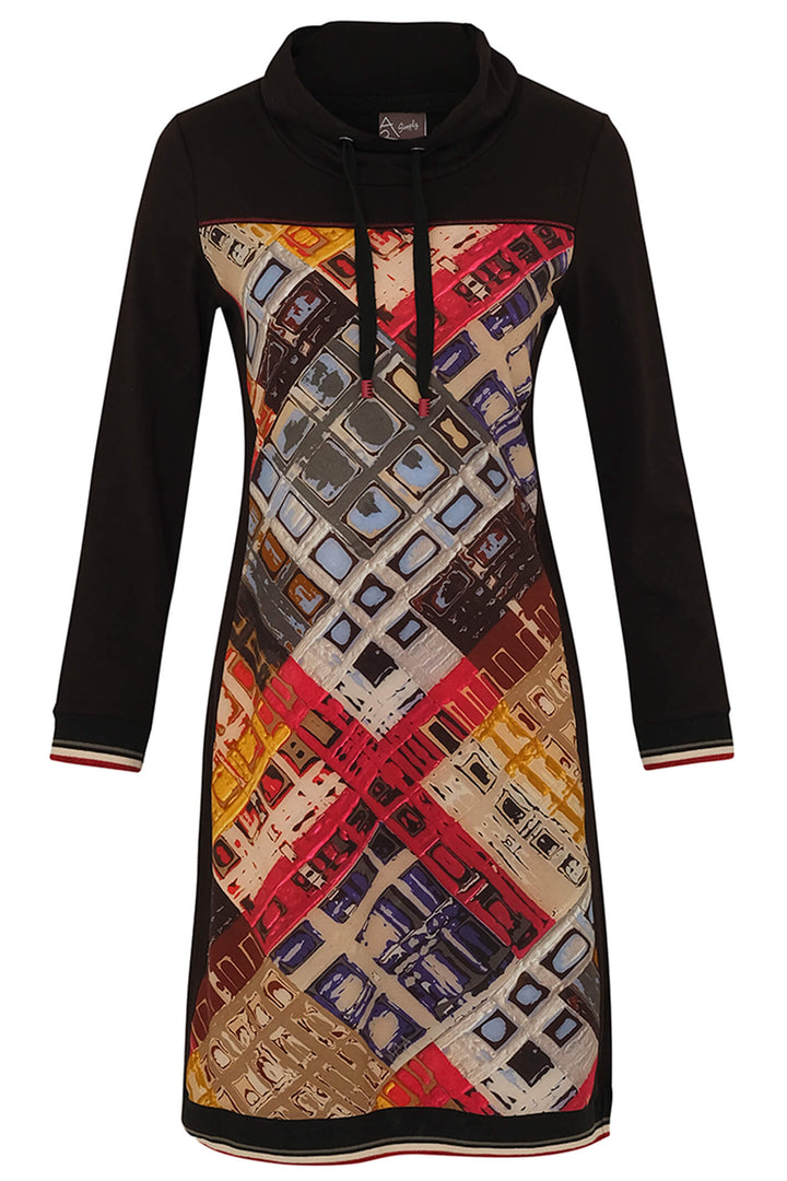 Dolcezza 73706 Red Marcus Akerman Print Drawstring Neck Dress - Experience Boutique