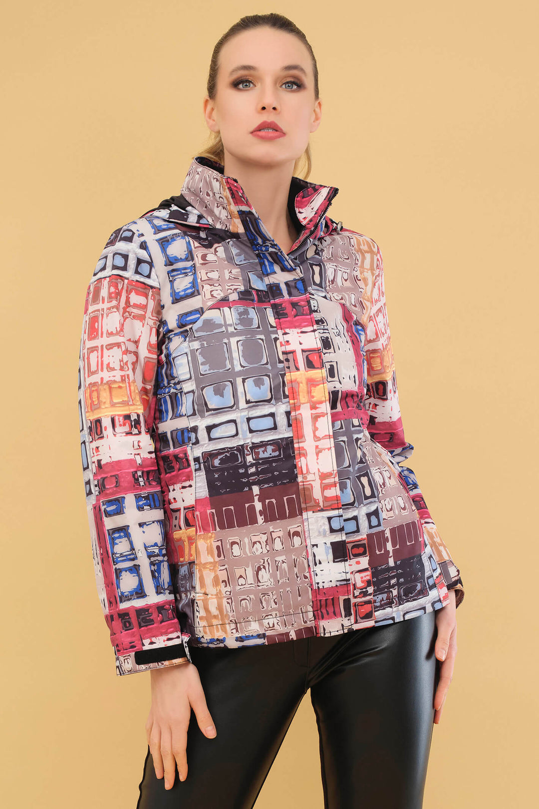 Dolcezza 73852 Red Marcus Akerman Print Hooded Coat - Experience Boutique