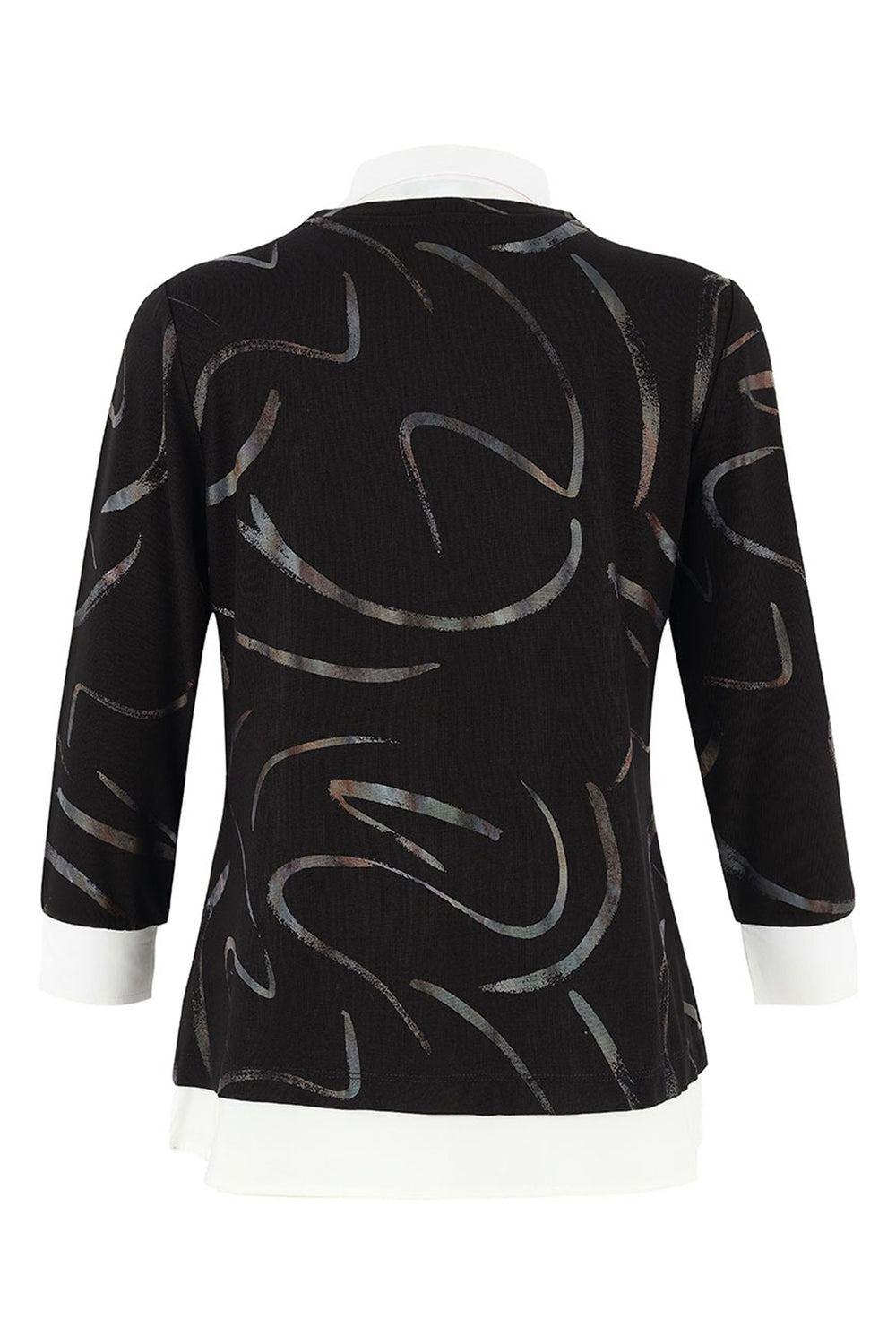 Black patterned sweater on a mannequin against a white background