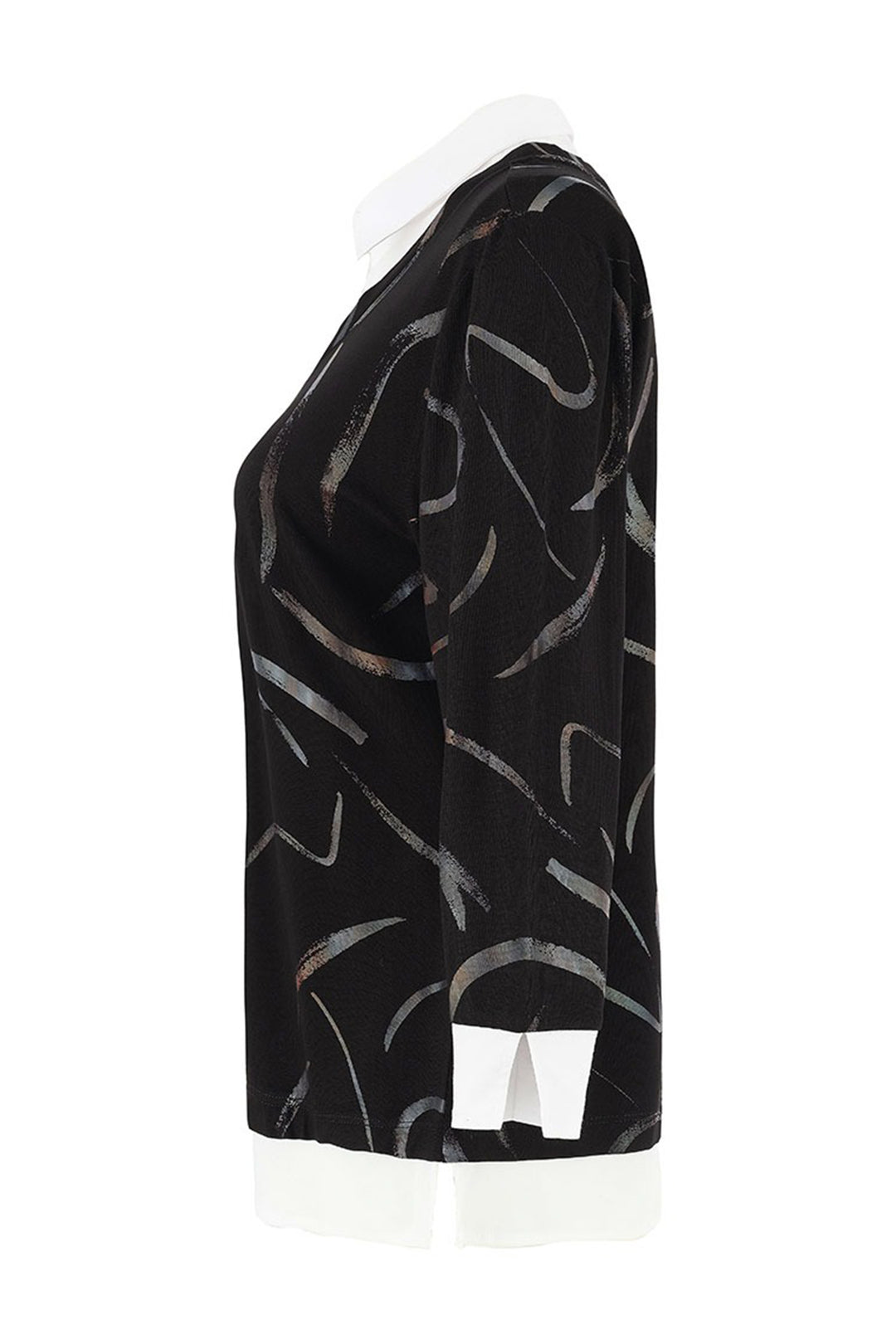 Black sleeveless top with abstract pattern on a white background