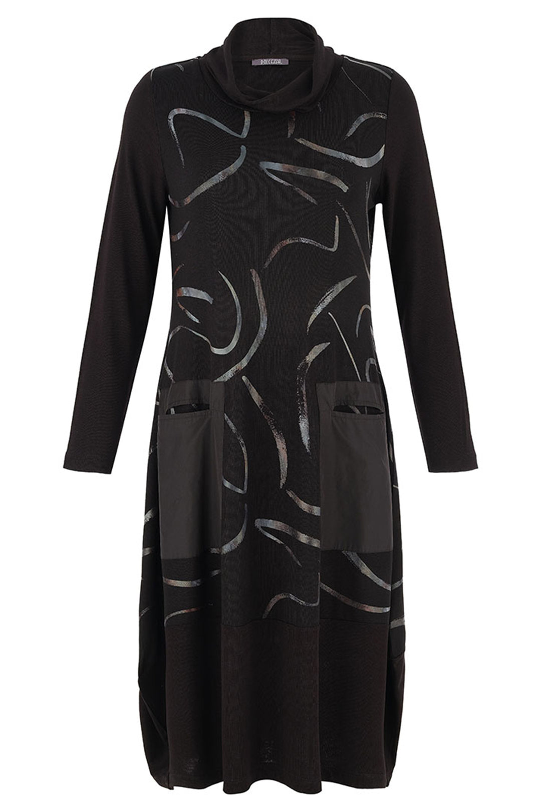 Black dress with abstract pattern on a white background