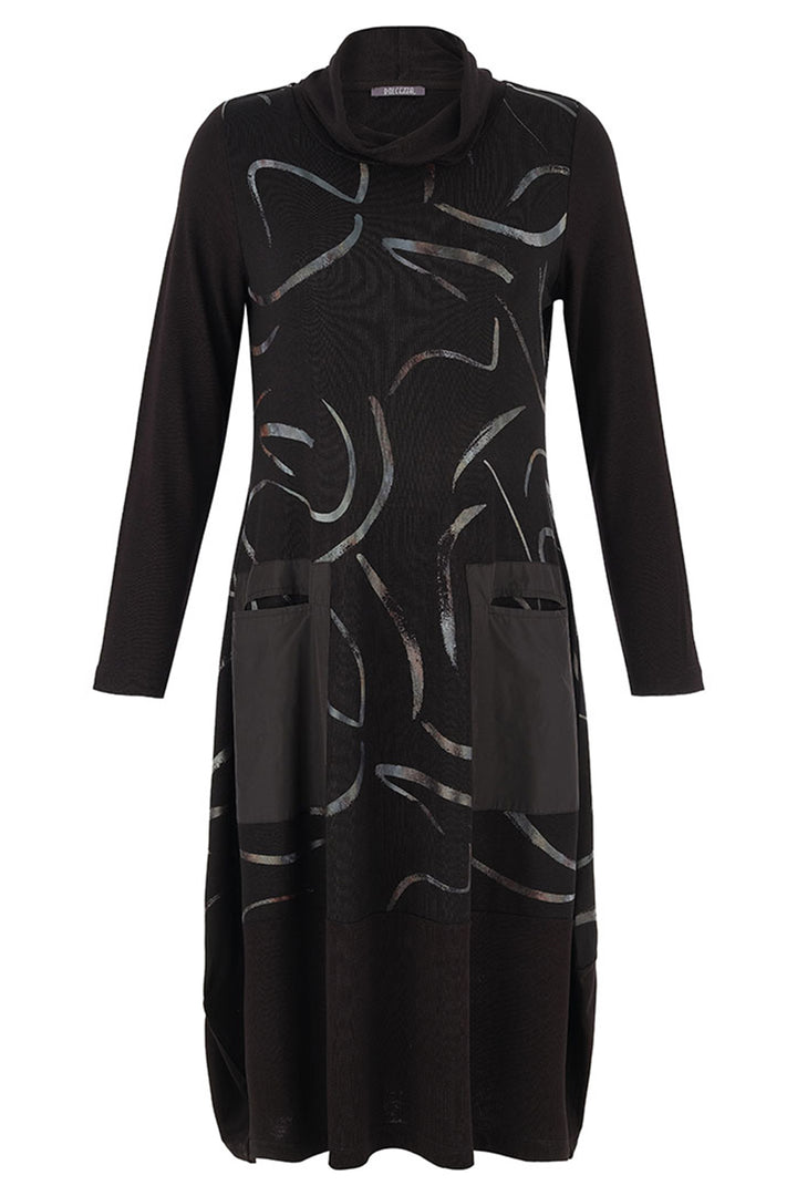 Black dress with abstract pattern on a white background