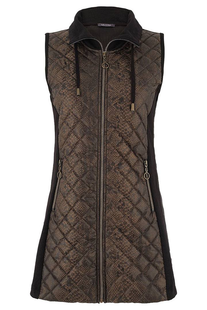 Quilted vest with snake print pattern on a white background