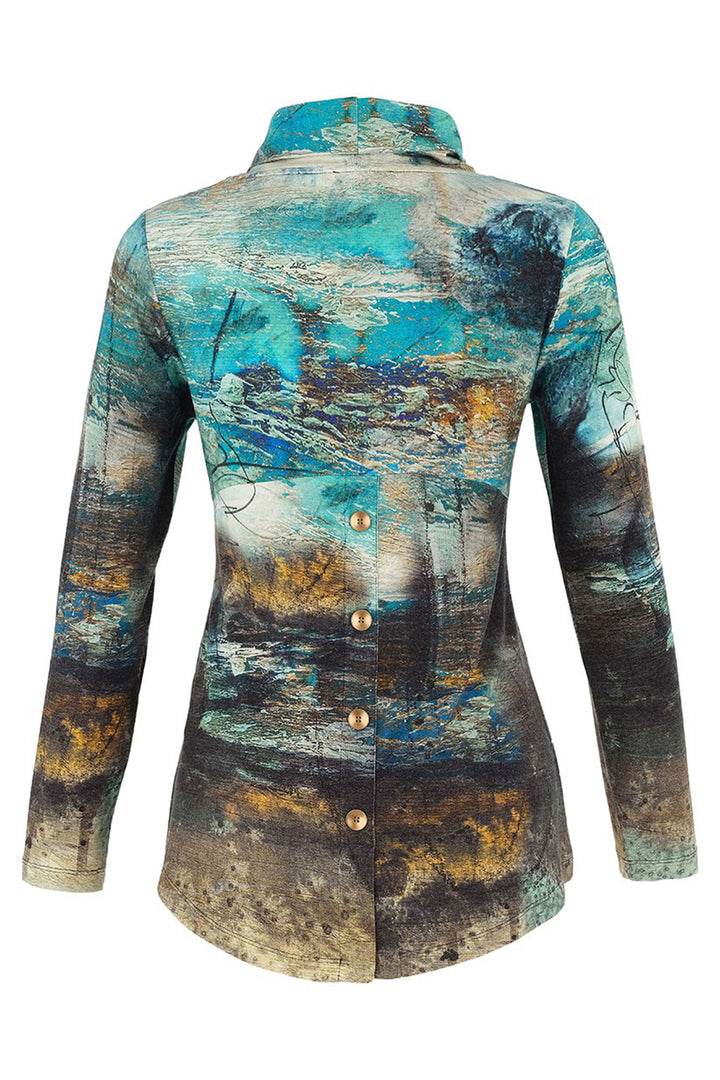 Long-sleeve shirt with abstract pattern on a white background