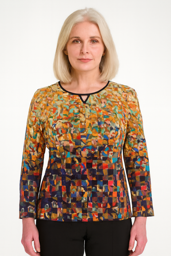 Dolcezza 75610 Jennifer Lommers Gold Rubble Print Top