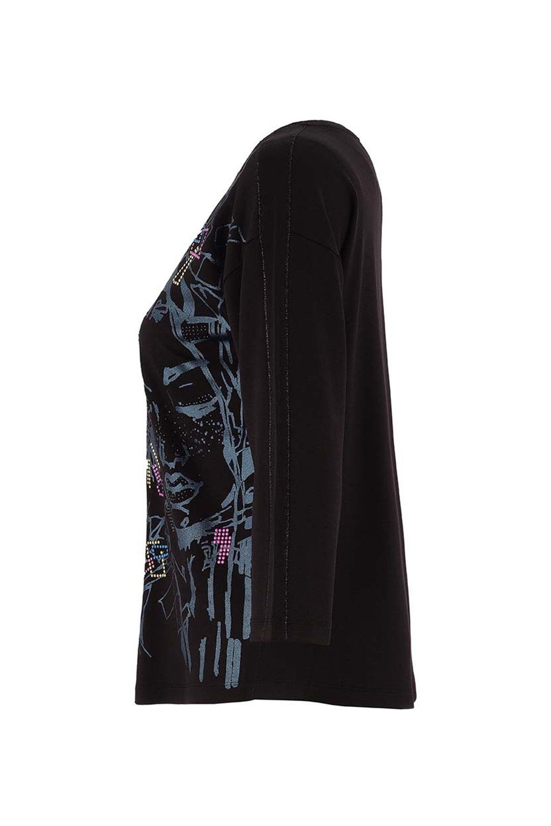 Black abaya with colorful embroidery on a white background
