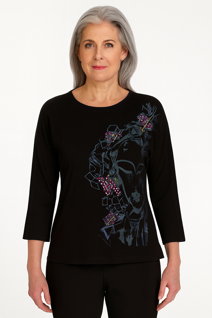 Dolcezza 75622 Lana Frey Baisti Black Multicolour Print Top