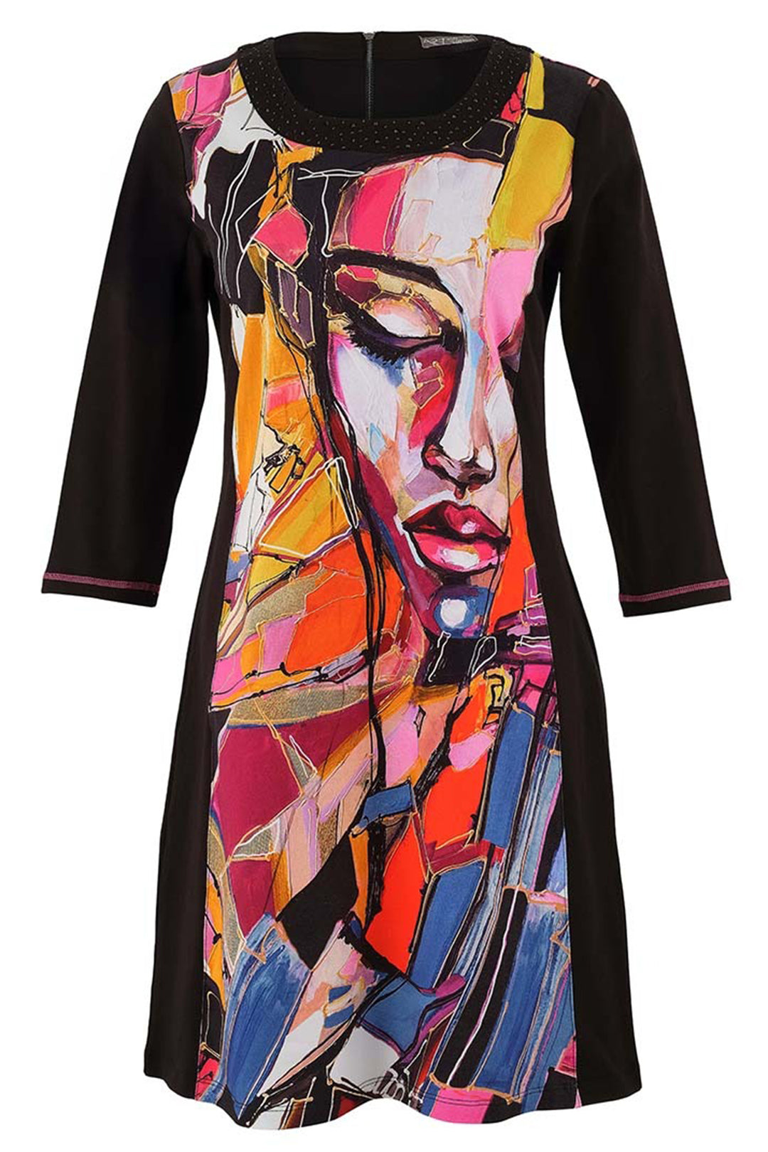 Colorful dress with abstract design on a white background
