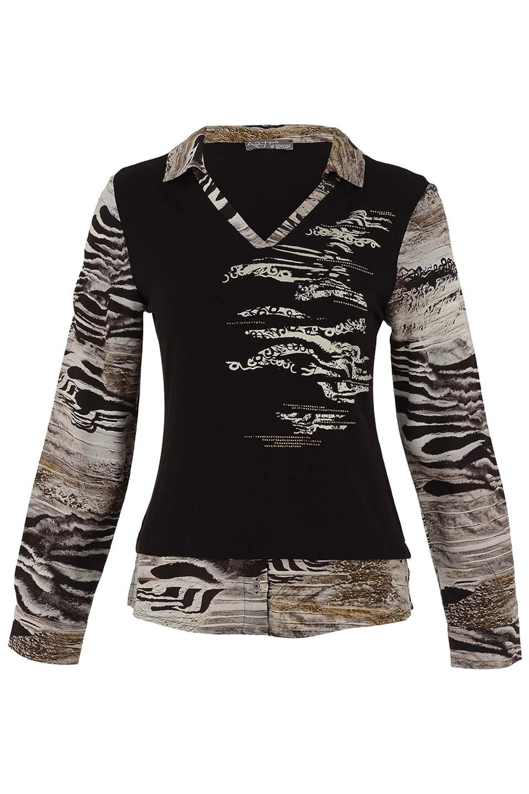 Dolcezza 75682 Black Unbalanced V-Neck Top