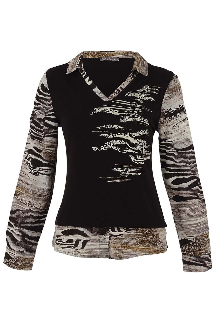 Dolcezza 75682 Black Unbalanced V-Neck Top