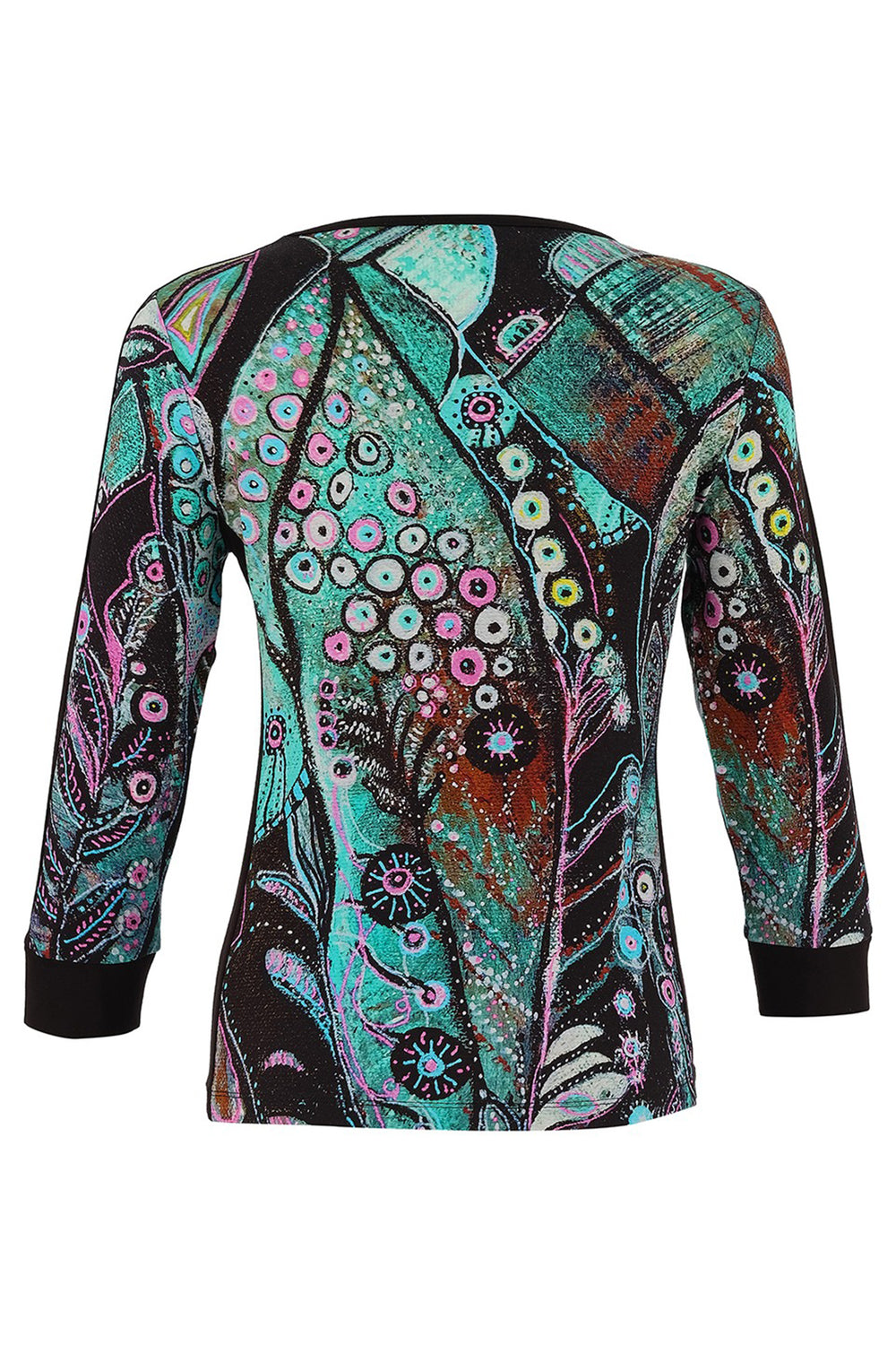 Colorful patterned top on a white background